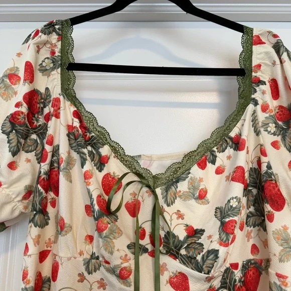 Cider Cream Dress with Red and Green Floral Design - Picture 6 of 7